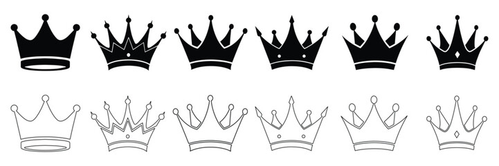 Crown Icons Set Royalty Symbol Vector Illustration.