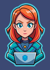 Fototapeta premium Focused female gamer working on laptop.