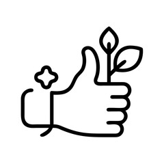Thumbs Up Gesture with Leaves Representing Growth in Minimalist Style  