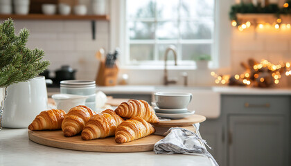 Delicious breakfast with fresh croissant