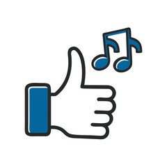 Obraz premium Thumbs Up Gesture with Musical Notes on a White Background 