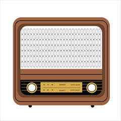 Vintage Wooden Radio Illustration , retro  old radio icon. vector graphic