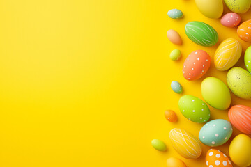 Obraz premium Colorful Easter Eggs on Yellow Background