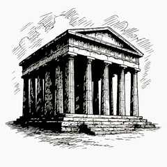 ancient greek temple building vector pencil sketch