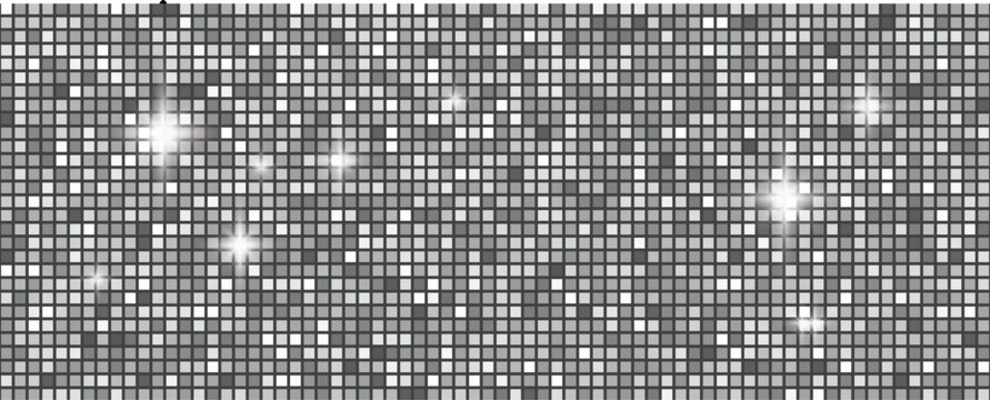 Disco ball seamless pattern. Disco party glitter silver background, sparkle mosaic tile