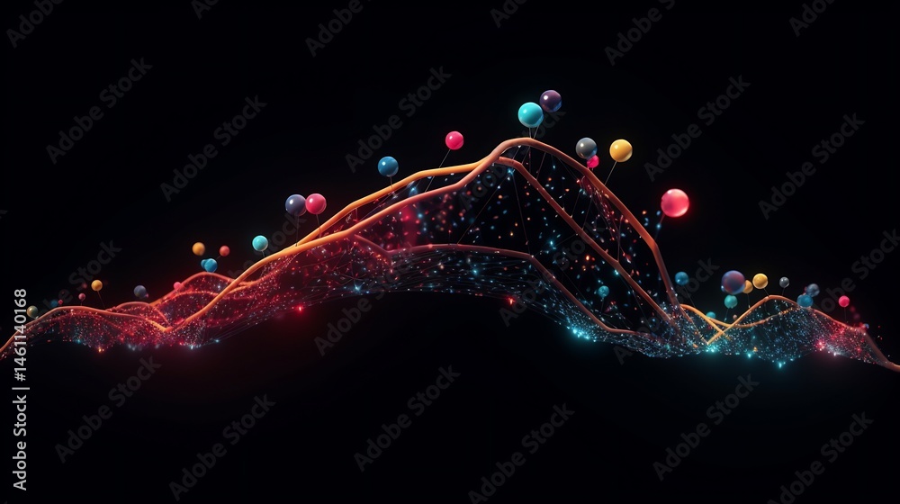 Poster futuristic waveform visuals: data visualization with interconnected points