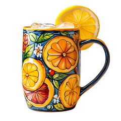 Lemonade in Hand-Painted Mug with Lemon Slice Isolated on Transparent Background