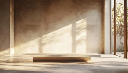 An empty tabletop in an artistic abstract setting.