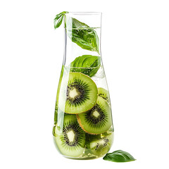 Kiwi and Basil in Sparkling Water in a Silicone Cara Isolated on Transparent Background