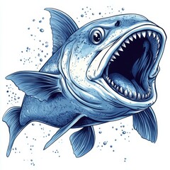 Majestic blue fish with sharp teeth swimming in clear water, showcasing dynamic movement and aquatic beauty