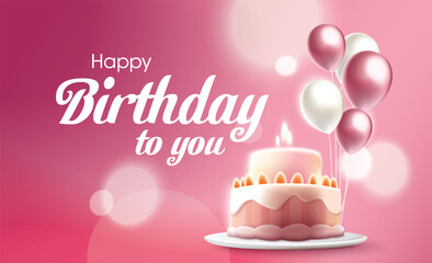 Happy Birthday celebration typography design with 3d birthday cake for greeting card, poster or banner. Vector illustration