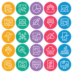 Circle color outline icons set for Data analysis
