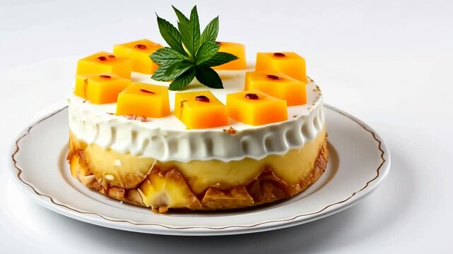 Delicious pineapple dessert decorated with mint