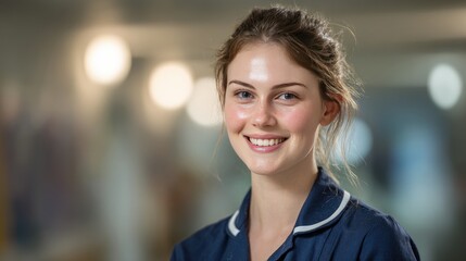 Obraz premium Young nurse in uniform, professional and caring, symbolizing dedication in healthcare