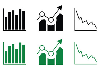 Vertical bar chart, Line and bar combination chart, Downward trend line graph black and white icon set