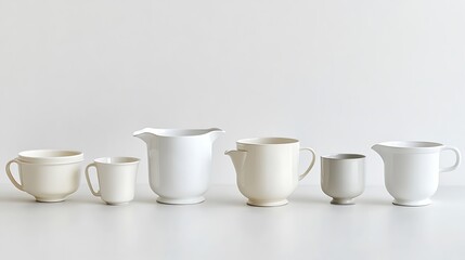 Creamers with cups, white, and minimalist.