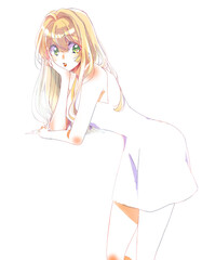 頬杖をつくセクシーな女性　金髪