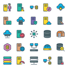 Filled outline icons set for Database server