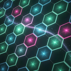 A digital illustration of an abstract background featuring a tessellated pattern of interconnected hexagons