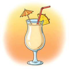 Tropical drink with umbrella and straw