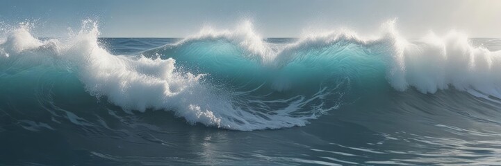 Fototapeta premium Abstract blue ocean waves, sunlight, white foam crests, ray, oceanic, wave