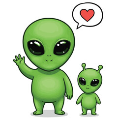 Alien duo shares affection with heart bubble