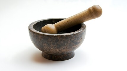 Stone Mortar and Pestle with White Background.