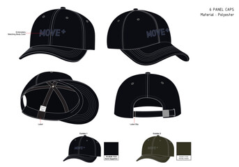 6 PANEL CAPS POLYESTER SILHOUETTE WITH COMBO COLOUR