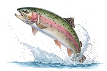 Realistic Rainbow Trout Jumping from Water &ndash; High-Detail Fish Illustration