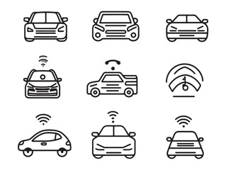 Connected car line art vector showing digital mobility and innovation