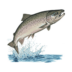 Obraz premium Jumping Trout Splash Vector in Realistic Style