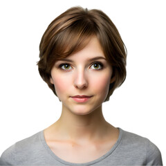 Fototapeta premium portrait of young woman with short brown hair isolated on transparent background