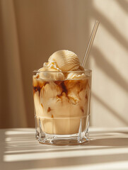 ice cream in a glass of coffee, affogato