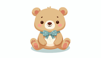 Fototapeta premium Cute brown teddy bear toy with a smile, a vector cartoon animal illustration on a white background, perfect for baby or valentine