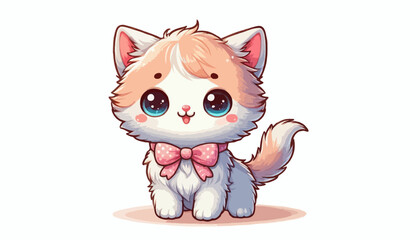 Obraz premium A cute cartoon kitty, a small and happy feline pet illustration