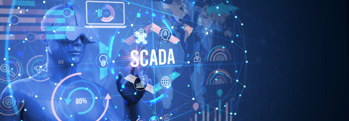 System Supervisory Control And Data Acquisition technology concept. SCADA. 3d illustration