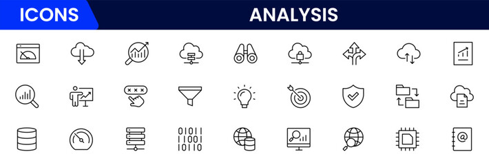 Analytics icon set with editable stroke. Data analysis thin line icon collection. Vector illustration