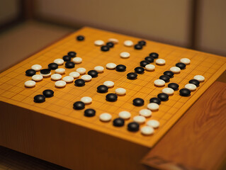 Go Game Board with Black and White Stones