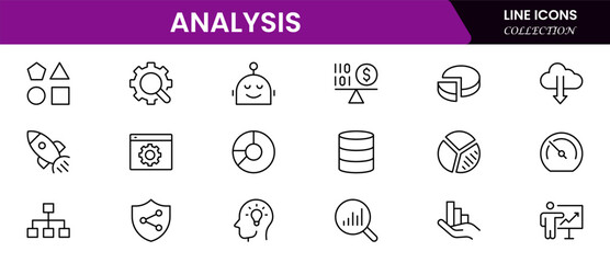 Analytics icon set with editable stroke. Data analysis thin line icon collection. Vector illustration