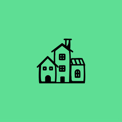 Building with chimney icon logo flat vector design