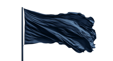 Png of A dark blue flag waves majestically in the wind, showcasing its textured fabric against a black backdrop.