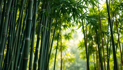 Fototapeta premium Serene Bamboo Forest with Sunlight and Lush Greenery