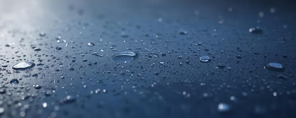 Glistening condensation on rich blue; serene, high-resolution detail ,  nature,  texture,  image
