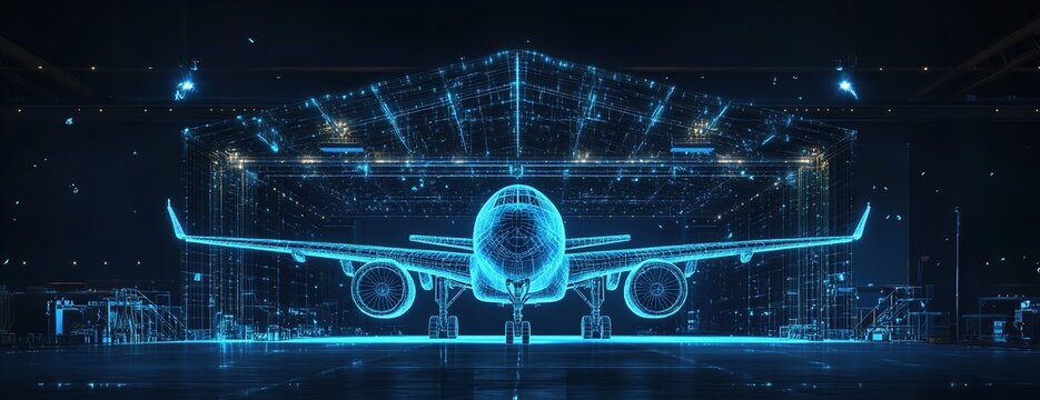 Futuristic Airplane in Digital Hangar Aviation Tech 3D Model Digital Design Innovation