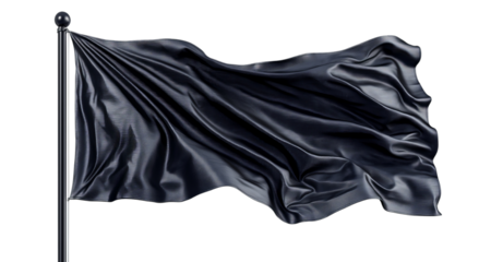 Png of A dramatic black flag waving elegantly, symbolizing strength and resilience against a transparent background.