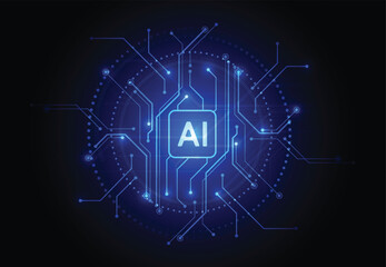 Artificial intelligence chipset on circuit board in futuristic concept technology artwork for web, banner, card, cover. Vector illustration