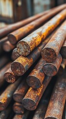 Rusty Metal Rods Stacked in Urban Setting