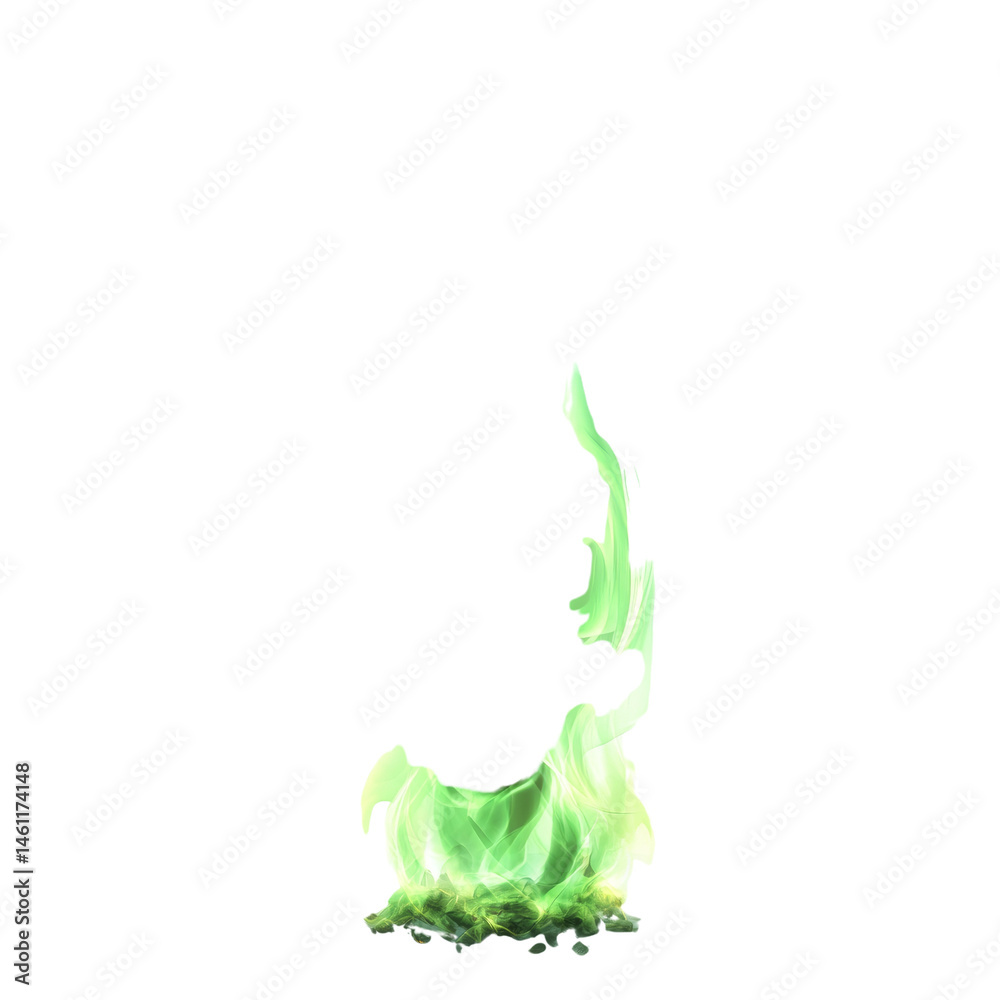 Poster emerald flame ascending a captivating display of luminous green energy on transparent canvas