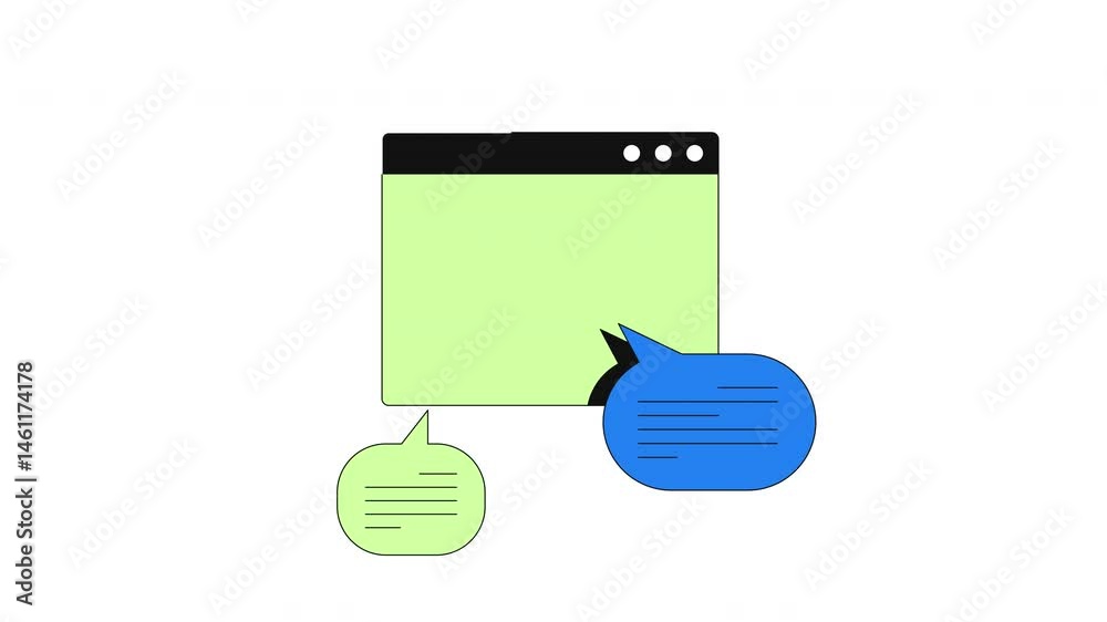 Poster web chat interface with speech bubbles 2d cartoon object animation. online communication. browser wi