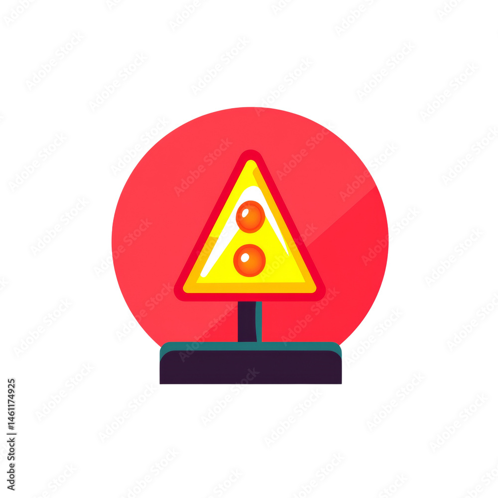 Aufkleber Stylized triangular caution sign with abstract internal shapes on circular backdrop